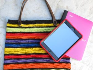striped tote bag